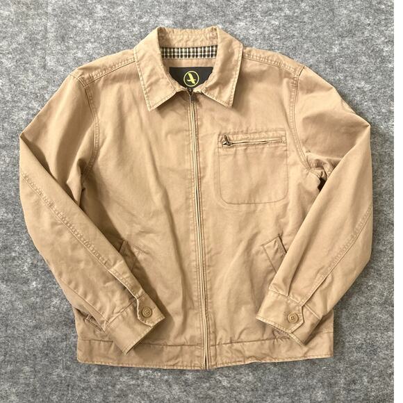 Aigle Khaki Jacket Mens XL Workwear Plaid Lined Coat Preppy - Picture 1 of 9
